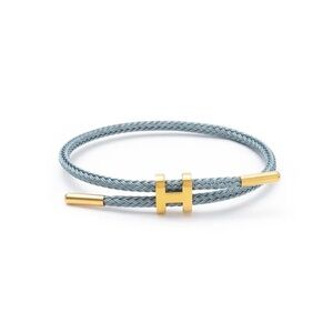 Slate Blue Braided Cable Bracelet with Gold H Accent!